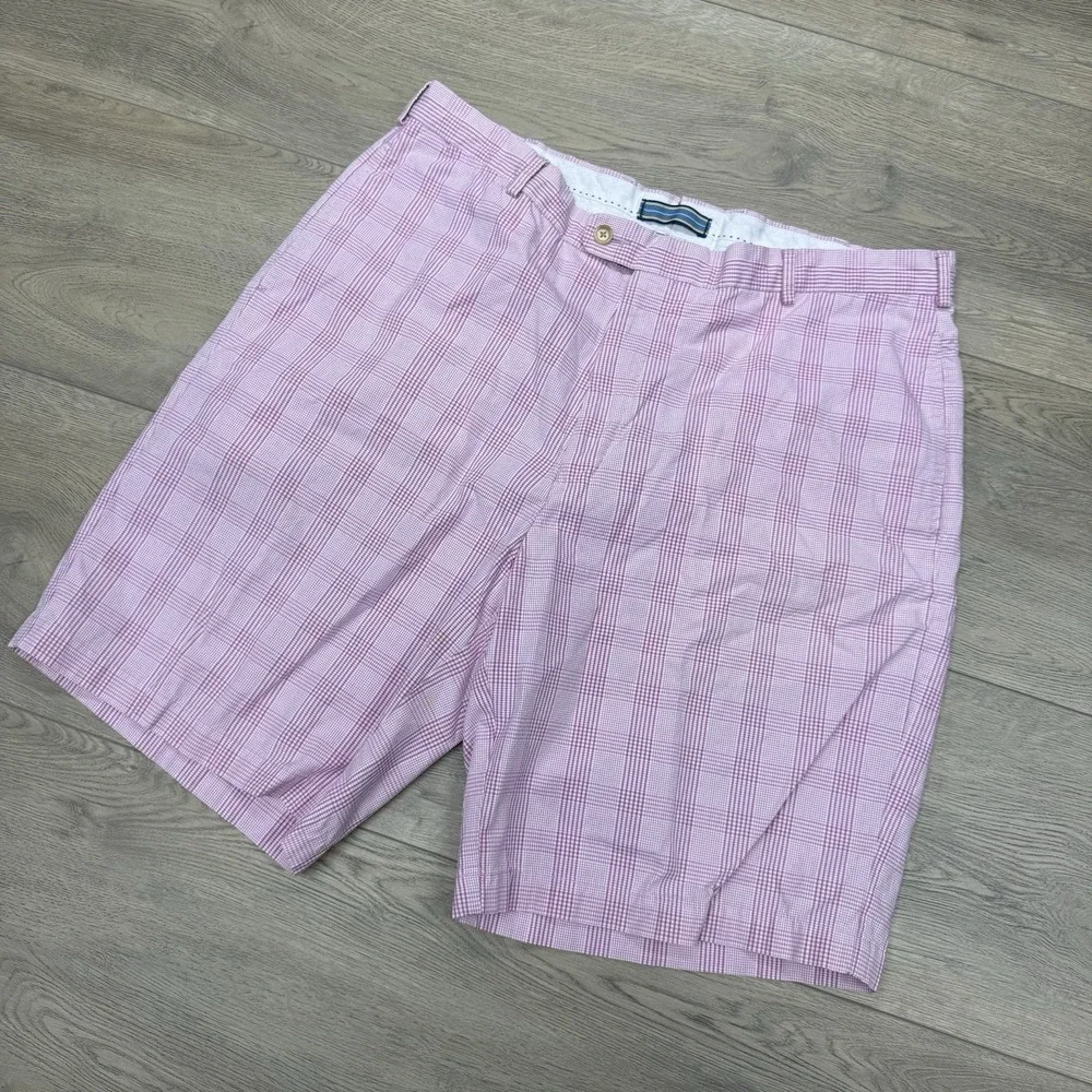 VTG Peter Millar Pink‎ Plaid Check Shorts Men's Sz 38 Cotton Golf Casual